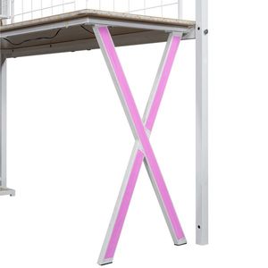 Letto a soppalco in metallo per bambini, singolo, con LED, scrivania bianca, armadio integrato e scala contenitore - Product Image 6