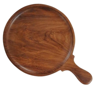 Plateau de service et planche à découper en bois écologique, qualité supérieure, ronde, en bois de manguier massif, avec poignée, vente en gros - Product Image 2