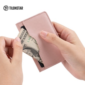 TILONSTAR TVW103 Custom Logo <b>Clear</b> ID Window Business Pink Leather Credit Card Holder for Women - Product Image 3