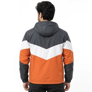 Veste coupe-vent à capuche pour homme, bleu, noir, gris, couleur contrastée, fermeture éclair, style sportif, veste coupe-vent d'automne, qualité supérieure - Product Image 2