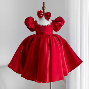 9 Vestidos de Princesa de Lujo para Niñas al por Mayor, Vestido de Fiesta de Satén con Mangas Abullonadas, Vestido de Cumpleaños para Niña de las Flores, Fábrica de Ropa Infantil Personalizada - Product Image 6