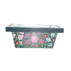 Jardinière rectangulaire conique en métal gris foncé avec trou de drainage, pot floral pastel peint à la main, écologique - Product Image 1