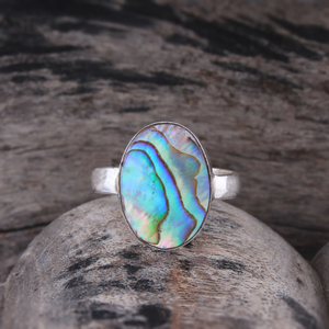 Oval <b>Abalone</b> <b>Shell</b> Statement Silver Ring , Boho Minimalist Jewelry , Gift For her - Product Image 1