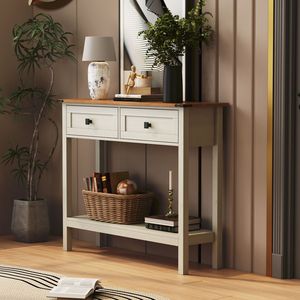 Farmhouse Style <b>Console</b> <b>Table</b> with 2 Drawers for Entryway Rustic Side <b>Table</b> with Bottom <b>Storage</b> Shelf <b>Console</b> <b>Tables</b> Product - Product Image 2
