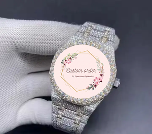 Montre Homme Personnalisée en Acier Inoxydable, Diamant Moissanite VVS Entièrement Sertie, Mouvement Mécanique, Montre-Bracelet Analogique, Cadeau Pour Lui - Product Image 3