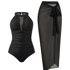 Women One Piece Swimsuit High Neck Plunge Ruched <b>Tummy</b> <b>Control</b> Bathing Suit - Product Image 1