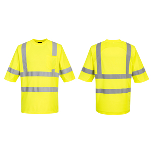 เสื้อยืดนิรภัยแบบมองเห็นได้ชัดเจนสำหรับผู้ชาย สีเหลือง แถบสะท้อนแสง ระบายอากาศได้ดี ผลิตจากโพลีเอสเตอร์ เสื้อทำงานแขนสั้น เสื้อลำลองสำหรับฤดูร้อน - Product Image 6