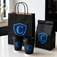 Sacs en papier personnalisés avec logo pour café à emporter, avec poignées torsadées, sacs de transport pour boissons chaudes, pour la livraison en café, emballage en gros
