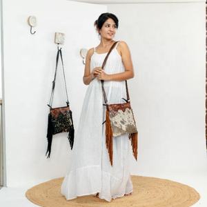 Bolso de mano cruzado de cuero de vaca occidental para mujer, bolso de hombro, bolso de mano de cuero vaquera, monedero con flecos para el pelo para mujer - Product Image 1