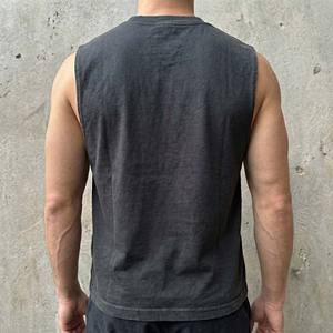 เสื้อกล้ามคอตตอนหนาน้ำหนักมาก พิมพ์โลโก้ตามสั่ง ขายส่ง ทรงบ็อกซี่ สีดำซีดแบบวินเทจ สำหรับผู้ชาย เสื้อครอปทรงกล้ามเนื้อ ผ้าแห้งเร็ว - Product Image 2