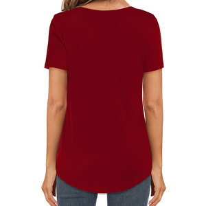 Women's Summer Casual Solid Woven Plain Dyed Loose Fit Crew Neck T-Shirt 60% Cotton 40% <b>Polyester</b> Eco-Friendly Soft Breathable - Product Image 3