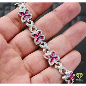 Elegant Rose Gold Plated Pink Stone Flower <b>Bracelet</b> Moissanite Sterling Silver <b>Infinity</b> Link Design Anniversary Gift Jewelry - Product Image 2
