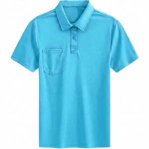 Polo à manches courtes pour homme, couleur unie, violet, avec poche poitrine, tissu tissé décontracté, coupe classique - Product Image 5