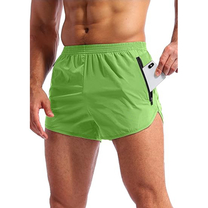 Men's <b>Lime</b> <b>Green</b> Split Running <b>Shorts</b> Neon High Visibility Workout Gym <b>Shorts</b> with Zipper Phone Pocket - Product Image 1