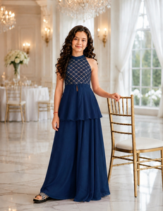 Conjunto de Kurta y Plazo Étnico Morado Impresionante para Fiesta de Princesita, Bordado, Sin Mangas, de Poliéster - Product Image 1