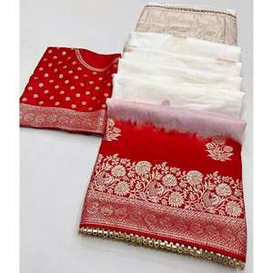 Sari en mousseline de soie RICH LOOK pour femmes avec tissage ZARI et blouse non cousue BLANCHE - Product Image 2