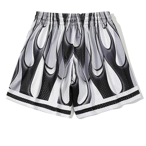 Men's Streetwear Shorts Good Quality Drawstring Mid Waist Flame Pattern 100% Polyester Breathable Heavyweight Casual Wear - Product Image 2