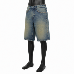 Shorts en jean tissé vintage délavé à taille mi-haute pour homme, coupe droite ample, longueur genou, formel, vente en gros OEM ODM - Product Image 2