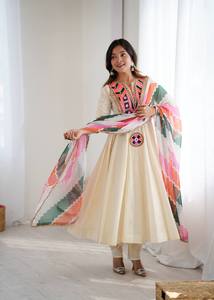 Robe longue ample décontractée pour femme, en coton brodé traditionnel, style ethnique Inde Pakistan - Product Image 4