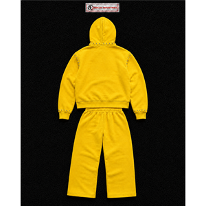 <b>Yellow</b> Studded Tracksuit Set Men Full Zip <b>Hoodie</b> And Pants Casual Streetwear Jogging Suit Custom Wholesale Premium Sportswear - Product Image 6