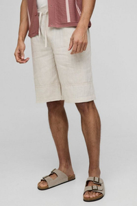 Shorts Bermuda en Lin pour Homme, Couleur Unie, Taille à Cordon, Style Décontracté, Respirant, Taille Mi-Haute - Product Image 2