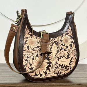 Bolso de Mano de Cuero Vacuno Genuino Hecho a Mano, Diseño Floral, Estilo Lujoso para Mujer, Precio al por Mayor - Product Image 4