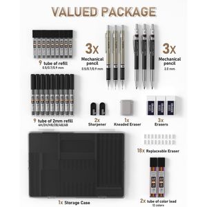 Nicpro Set di 35 Matite Meccaniche per Disegno, 3 Matite in Metallo da 0.5/0.7/0.9mm e 3 Portaminacci da 2mm (6B) - Product Image 2