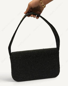 Handcrafted <b>Black</b> Beaded Shoulder <b>Bag</b> Martini Glass Cocktail Motif <b>Evening</b> Handbag Long Strap Women Wholesale Supplier - Product Image 6