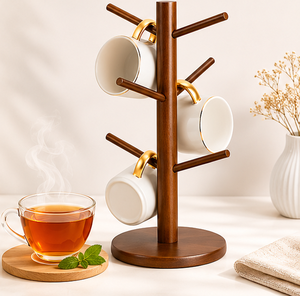 Soporte de Madera Ecológico para Tazas con 6 Ganchos, Ahorra Espacio, para Almacenamiento en la Encimera de la Cocina - Product Image 2
