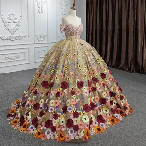 Jancember DY6512 Classic Sunflower Pearls Ball Gown Evening Quinceanera Dresses For Girls