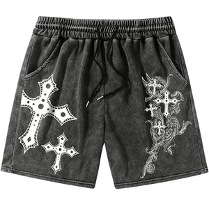 Pantalones Cortos Estampados con Efecto Ácido para Hombre, Estilo Urbano con Tipografía Moderna, Tacto Suave, Pantalones Cortos Deportivos Estampados 2026 para Hombre - Product Image 1