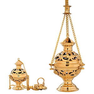 Incensario Grande Bizantino de Latón para Iglesia con Cadenas |   Quemador de Incienso Ortodoxo - DOUBLE VEE EXPORTS - Product Image 1