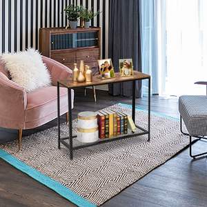 Table console industrielle moderne en bois grain 2 étages Table de canapé rectangulaire en fer forgé de 40 pouces - Product Image 3