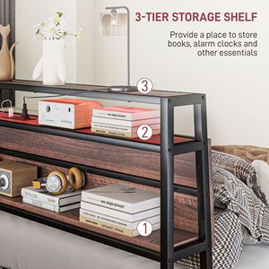 Letto matrimoniale in noce con luci LED e stazione di ricarica, testiera in legno massello silenziosa con contenitore - Product Image 6