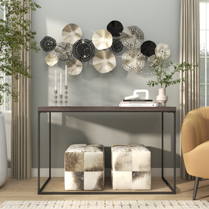Décoration murale géométrique moderne en métal de 59 pouces, sculpture de médaillon noir, argenté et doré pour la maison - Product Image 4