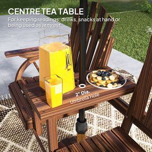 Panca da Giardino in Legno a 2 Posti con Schienale Alto e Braccioli, Tavolo in Acciaio Carbonizzato con Foro per Ombrellone, Ideale per Cortile, Patio, Centro Commerciale, Giardino - Product Image 5