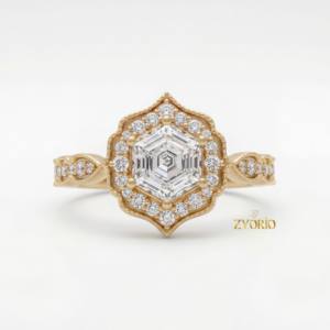 Anillo de Compromiso con Diamante Cultivado en Laboratorio, Forma Hexagonal Atemporal, Detalles Vintage, Oro Sólido de 18K, Regalo de Aniversario, Boda, Fiesta - Product Image 4