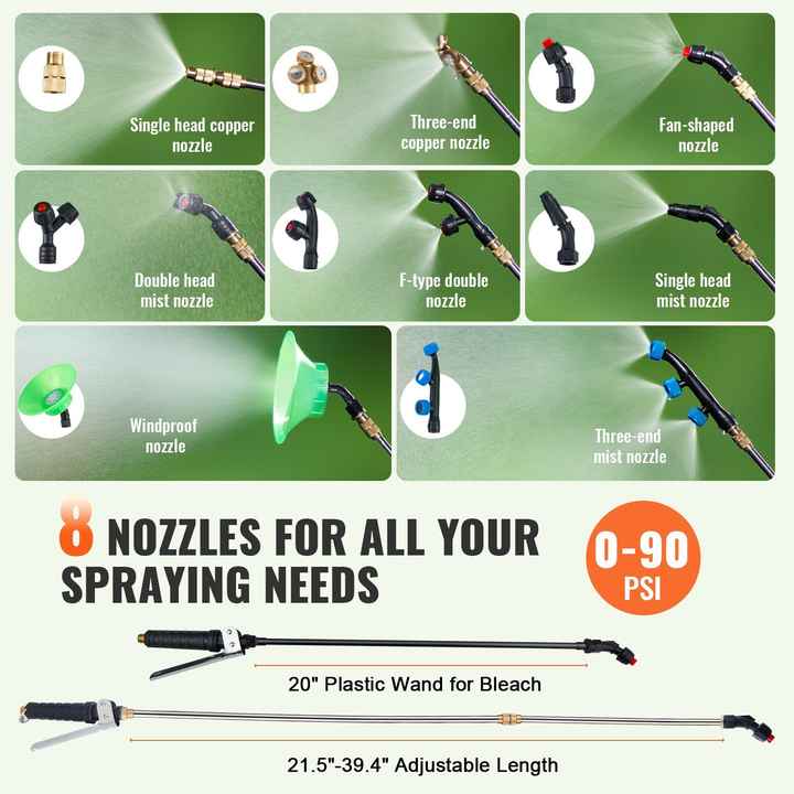 Hot Sale 15 Gallon Battery-Powered Lawn Sprayer Adjustable 0-90 PSI Wide Mouth Lid 8 Nozzles 2 Wands 12V 12Ah Battery Wheel Wheel