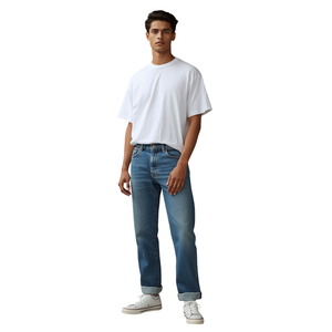 Jeans en denim vintage délavé imperméable coupe droite pour homme, style streetwear décontracté, coton épais, sans marque, OEM ODM - Product Image 2