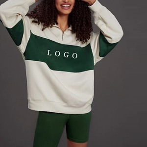 Sweat-shirt surdimensionné personnalisé pour femme, demi-zip, color block, épaules tombantes, en coton et fibre de bambou, avec logo frontal, style automne - Product Image 3