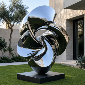Escultura abstracta de nudo en acero inoxidable pulido a espejo, decoración moderna de metal para jardín, plaza o paisaje de lujo. - Product Image 3