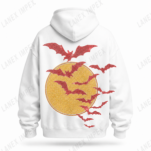 Sudaderas con capucha blancas personalizadas al por mayor para hombre, estilo oversize, gruesas, estilo streetwear, con logo gráfico rojo impreso. - Product Image 3
