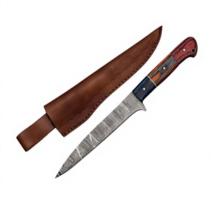 Cuchillo de filetear de acero de Damasco, cuchillo OEM hecho a medida, cuchillo con mango de madera, cuchillo con funda de cuero, cuchillo con hoja de punta caída - Product Image 1