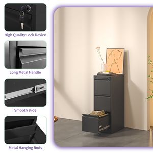 Armoire à dossiers verticale en métal à 3 tiroirs avec serrure pour format A4/Legal/Lettre, pour bureau ou usage domestique, armoire à dossiers verticale en acier - Product Image 6