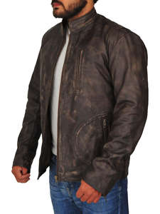 Vestes en cuir de moto classiques simples vintage lavées à col montant imperméables et réversibles - Product Image 4