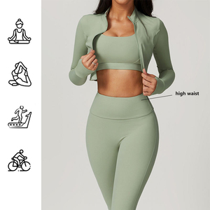 Latest Women Solid Lightweight 3 Piece Seamless <b>Yoga</b> Set High Waist Leggings Push Sports Bra Quick Dry Zipper Full Sleeve <b>Jacket</b> - Product Image 2