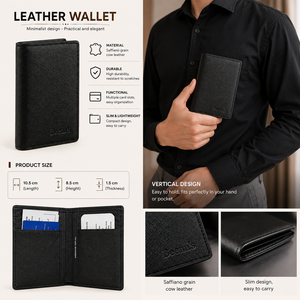 Beena's Men's Genuine Leather Slim <b>Wallet</b> Fold Closure Minimalist Design Solid Short RFID High Quality <b>Brown</b> and Black Daily Use - Product Image 4