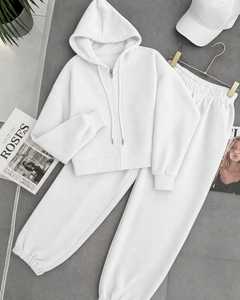 2026 Azraqi International Women's White Hooded <b>Zip</b>-Up <b>Sweatshirt</b> Set Streetwear Printed Solid Color Cotton Knitted Breathable - Product Image 1