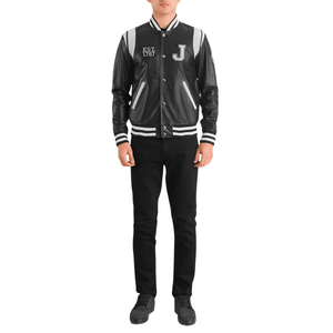 Chaqueta Bomber de Cuero Sintético PU Negra para Hombre con Cuello Alto, Bloques de Color y Botones a Presión - Product Image 6