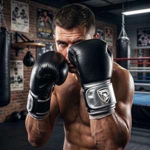 Dumela International Black <b>Silver</b> Leather Portable Boxing <b>Gloves</b> Vertical Style Professional Training Gear Logo Design - Product Image 2